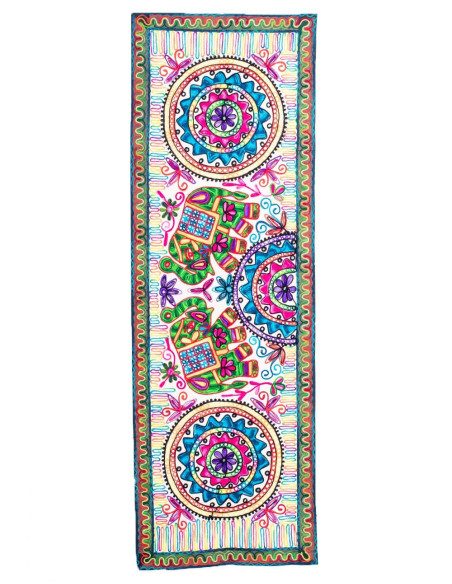 RTZ0107 - Tapisserie ou chemin de table en forme d'éléphant indien brodé à la main