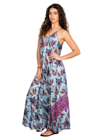 KM2027D - Long light blue silk dress with...