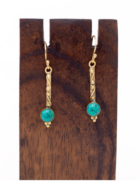 SPE0067 - Pendientes dorados con piedra mineral artesanal | Kimago