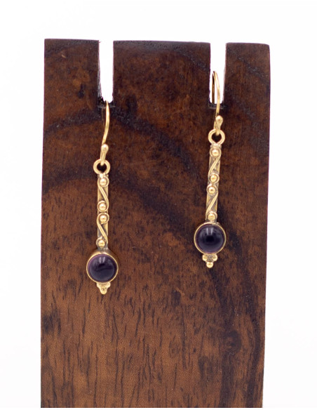 SPE0067 - Pendientes dorados con piedra mineral artesanal | Kimago
