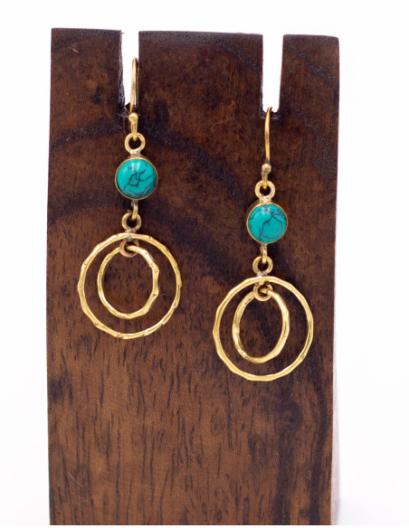SPE0068 - Brincos de ouro com círculos e pedra mineral feita à mão