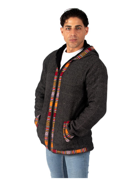 HSU0009G - Giacca Kimago Warm Grey con finiture rosse e fodera in pile