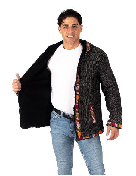 HSU0009G - Giacca Kimago Warm Grey con finiture rosse e fodera in pile