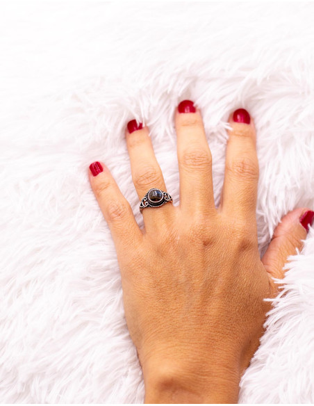 SAN0128 - Bague en argent faite main avec pierre naturelle centrale Kimago