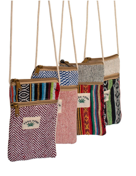 BBA0027 - Sac bandoulière pour téléphone portable en chanvre fait main, fabriqué en Inde Kimago