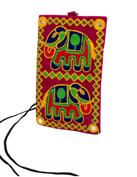 BBA0031 - Borsa a tracolla etnica con elefanti ricamati India Kimago