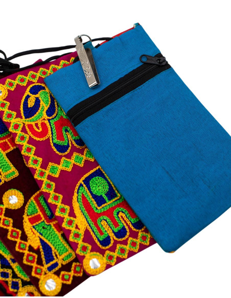 BBA0031 - Sac bandoulière ethnique à broderies d'éléphants, Inde Kimago