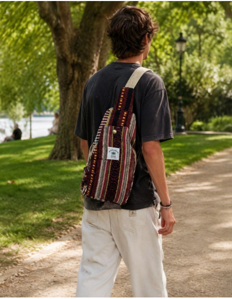 BMH0005 - Mochila triangular unissex de cânhamo multicolorida India Kimago