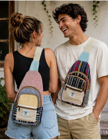 BMH0030 - Sac à dos triangulaire unisexe en chanvre multicolore India Kimago