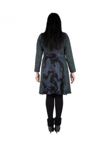 Abito-taglie forti-Nero-Stampa-fenix-grigio-schiena
