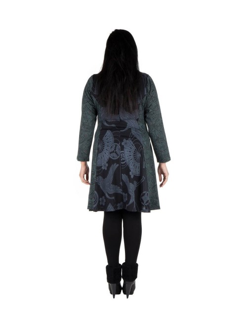 Abito-taglie forti-Nero-Stampa-fenix-grigio-schiena