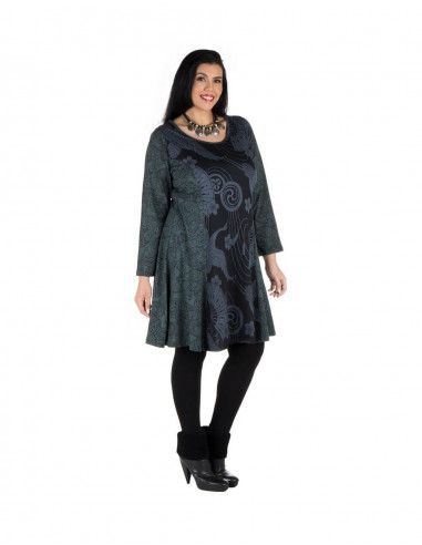 Abito-taglie forti-Nero-Stampa-fenix-grigio